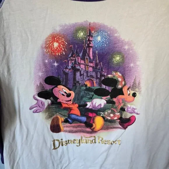 Disney Parks Disneyland Resort Glitter Baseball Tee size Large Mickey Minnie - Picture 4 of 7